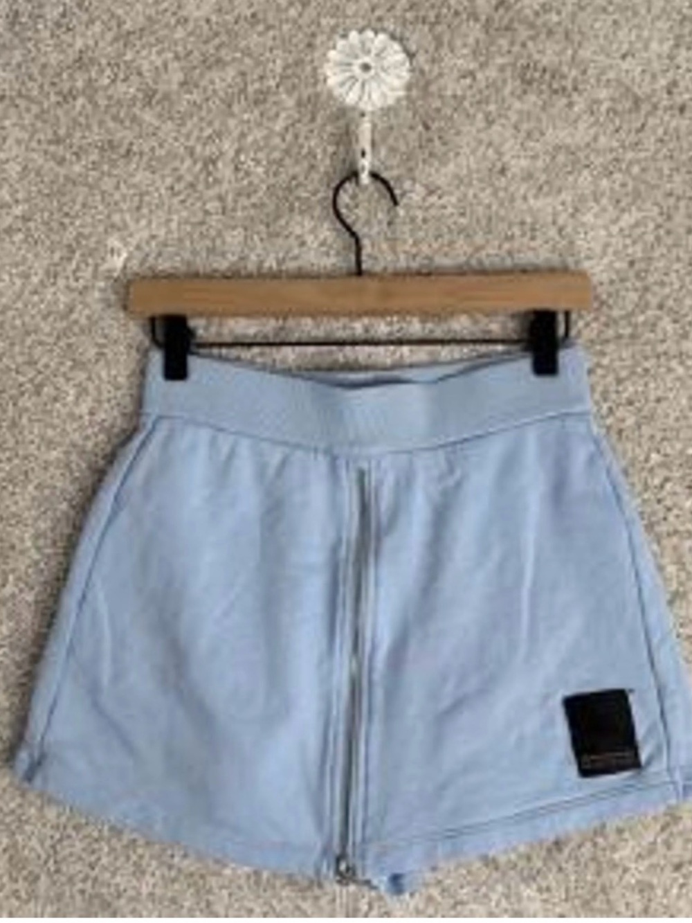Light Blue Women's Zip-Front Casual Shorts - skirt